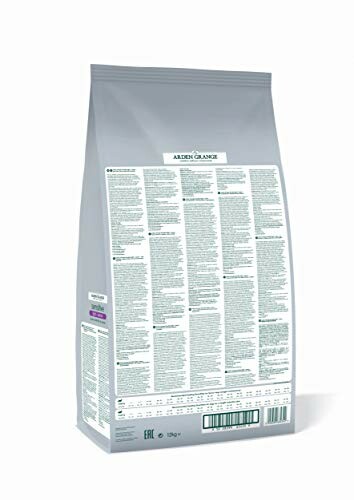 Dos d'un sac de nourriture pour chien Arden Grange avec informations.