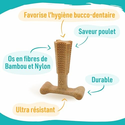 Jouet à mâcher pour chien en fibres de bambou et nylon, saveur poulet.