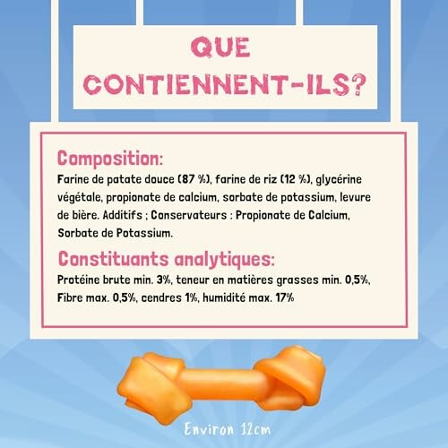 Ingrédients d'une friandise pour chien sur fond bleu.