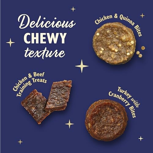 Assortiment de friandises pour chiens avec trois saveurs différentes.