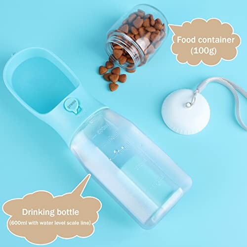Bouteille d'eau portable pour animaux avec récipient alimentaire.