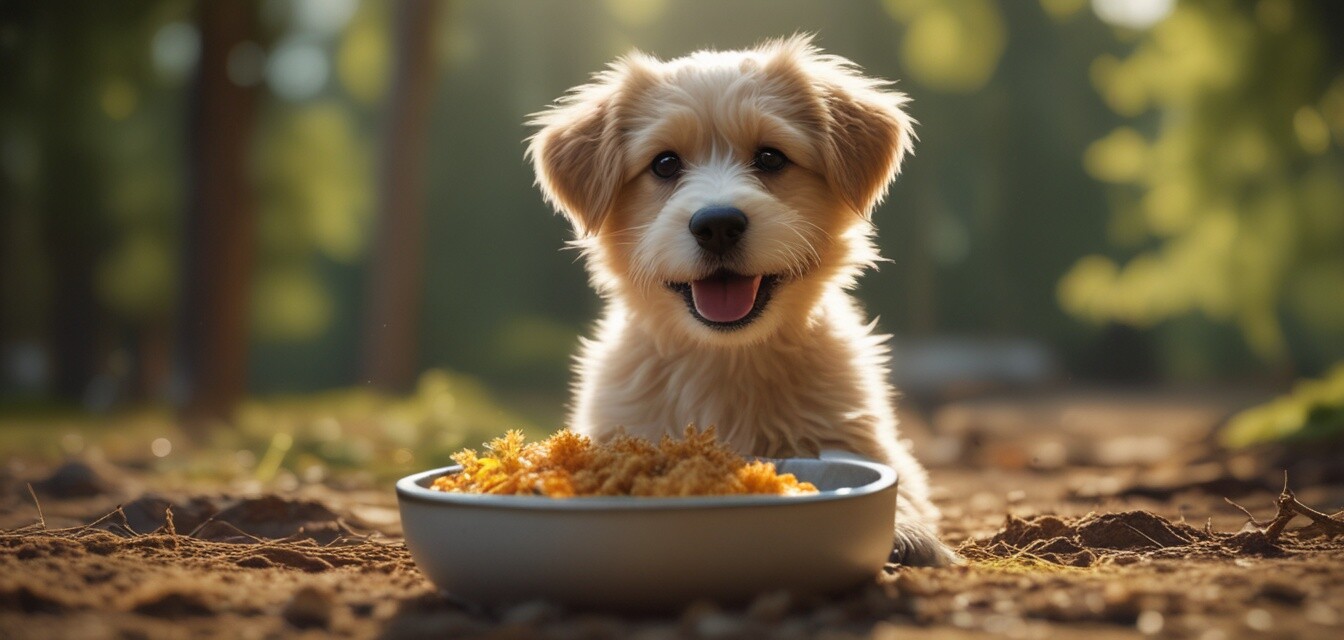 Happy puppy eating organic food