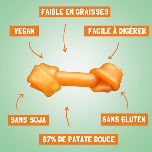 Friandise pour chien, faible en graisses, vegan, facile à digérer, sans soja, sans gluten, 87% de patate douce.